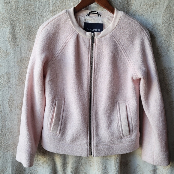 Lands' End Light Pink Wool-Blend Bomber Jacket Size 4 Full Zip Front Pockets - Picture 2 of 13